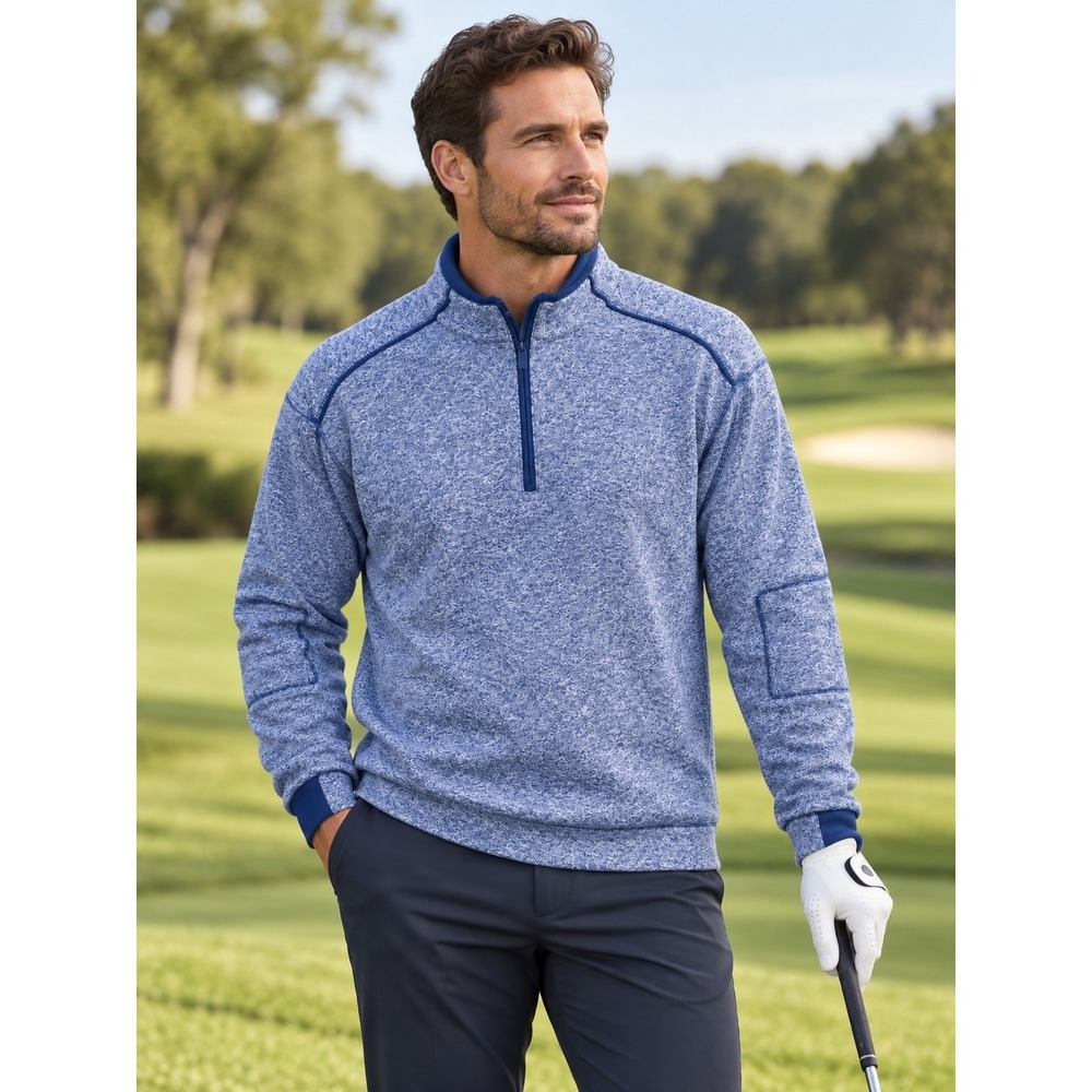 NWOT Greg Norman Blue Heather 1/4 Zip Sweater Sweatshirt Mens XL Golf Preppy